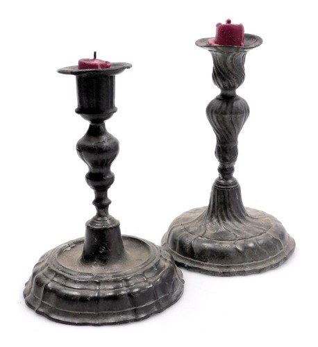 A pair of 18thC Northern European pewter candlesticks, 18cm high.