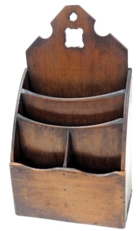 A 19thC mahogany stationery rack, of wall mounted waterfall form, with four recesses, 40cm high, 22.5cm wide, 13cm deep.