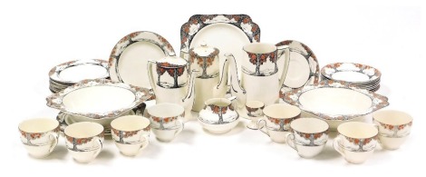 A group of Crown Ducal Orange Tree pattern dinner, tea and coffee wares, including vegetable tureens, bread plates, coffee pots, tea cups, saucers and plates, etc. (a quantity)