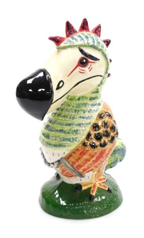 A Lorna Bailey pottery figure of a crying Dodo, it's wings cuffed, designed by Lionel Bailey, limited edition no. 9/40, printed and painted marks, 28cm high.