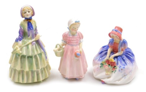 Three Royal Doulton figures, comprising Biddy (AF), Suzette HN1487 and Tinker Bell HN1677.