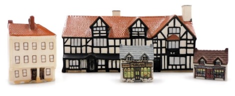 A W H Goss model of Shakespeare's house, together with a model of the house in Lichfield in which Dr Samuel Johnson was born, Wade mode of J Papier, Tobacconist and Newsagent, and Morgan the Chemist. (4)