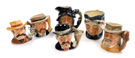 Six Royal Doulton character jugs, comprising of The Wild West Collection Doc Holliday, Wyatt Earp, Buffalo Bill, and Wild Bill Hickok and two further, Granny and Rip Van Winckle.