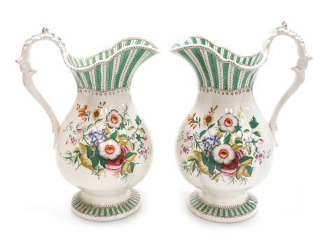 A pair of 19thC Zachariah Boyle European Flowers pattern pottery wash jugs, of fluted form, printed mark, 31.5cm high.