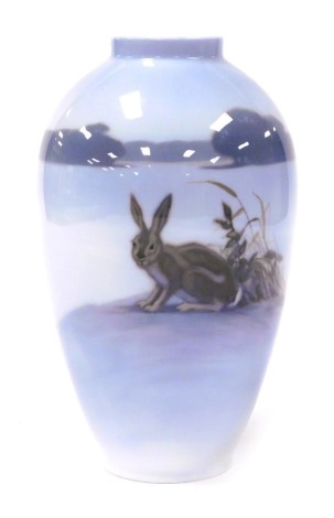 A Royal Copenhagen porcelain vase, of shouldered ovoid form, decorated with a hare in a Winter landscape, no. 2319/47D, printed and painted marks, 22cm high.