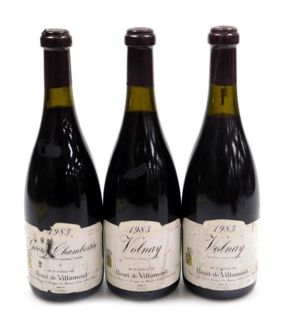 Two bottles of Henri de Villamont Volnay 1983, and a bottle of Gevry Chambertin 1983. (3)