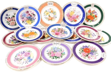 A group of botanical porcelain collector's plates, including Limoges, Mosa and Royal Worcester. (15)