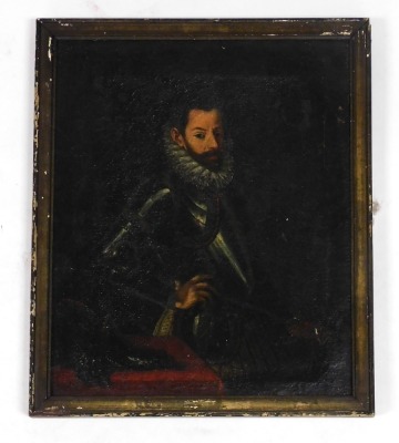 European School. Portrait of a 16thC gentleman in armour, oil on canvas, 35.5cm x 29cm. - 2