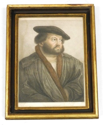 After Hans Holbein. Self portrait, coloured engraving by Francesco Bartolozzi, published by I Chamberlain, Brompton, Middlesex, 55.5cm x 40cm. - 2