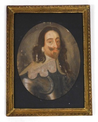 English School (19thC). Portrait of King Charles I in armour, pastel, 29cm x 23cm. - 2