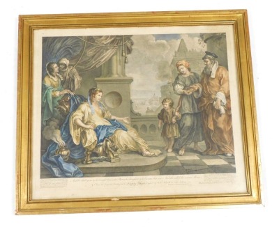 After William Hogarth. And The Child Grew & She Brought Him Unto Pharaoh's Daughter & He Became Her Son. And She Called His Name Moses, coloured engraving, by William Hogarth & Luke Sullivan, published 1752, 46cm x 55cm. - 2