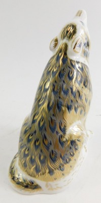 A Royal Crown Derby porcelain paperweight modelled as Wolf, gold stopper and red printed marks, 14cm high, boxed. - 2