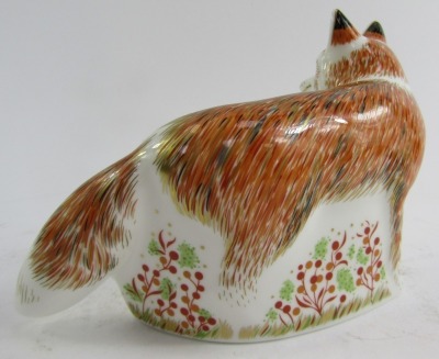 A Royal Crown Derby porcelain paperweight modelled as Mother Fox, gold stopper and grey printed marks, 11cm high, boxed. - 2