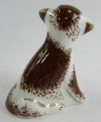 A Royal Crown Derby porcelain paperweight modelled as Bailey Puppy, gold stopper and grey printed marks, 8cm high, boxed. - 2