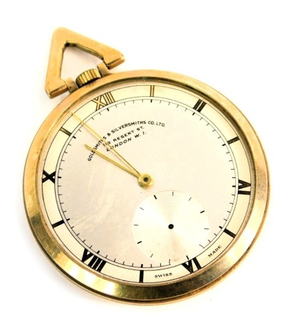 A Goldsmiths and Silversmiths Company Limited pocket watch, with a silvered Roman numeric dial, with seconds dial gold hands, inscribed Imperial Chemical Industries Limited Presented to O Sugden for 30 Years Service 1950, lacking glass and seconds hand, i