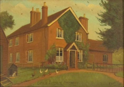 F Vinque. Little Surreys Farmhouse, oil on canvas, signed and dated 1915, 24cm x 34cm, in gilt frame.