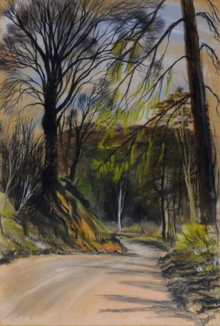 20thC School. Woodland scene, oil pastel, bearing signature, 55cm x 36cm, framed and glazed.