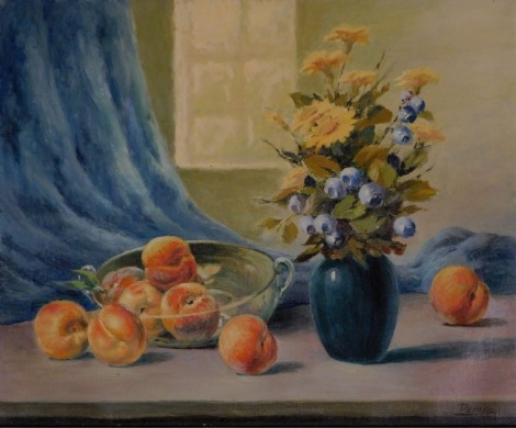 Perosa (20thC School). Fruits and flowers still life, oil on canvas, signed, 45cm x 55cm.