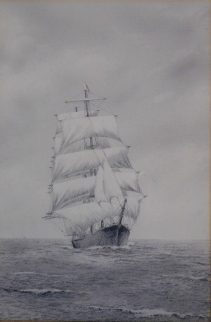 Late 19th/early 20thC School. Homeward Bound, a three masted sailing ship, pencil sketch, unsigned, 38cm x 25cm.