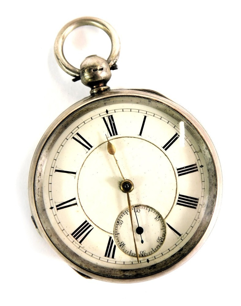 Numeric Watch A Victorian silver pocket watch, with white enamel Roman numeric dial ...