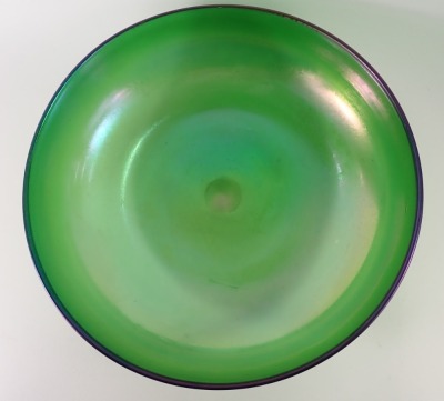 An iridescent green glass bowl, possibly WMF or Loetz, 30cm diameter. - 2