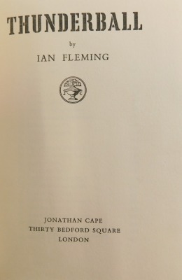 Flemming Ian. Thunderball, 1961, On Her Majesty's Secret Service, 1963, and You Only Live Twice, 1964, The Man with the Golden Gun, 1965, first editions, original boards, dust jackets, not price clipped, page edges a little soiled, 8vo, vid; chd nine othe - 3