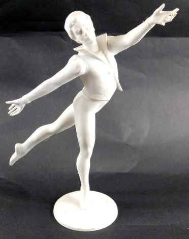 A Goebel figure of a male ballerina, in waistcoat on circular foot, stamped Frobek, 33cm high.