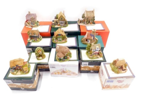 Eleven Lilliput Lane cottages, comprising Ding Dong Doorbell, Topsy Turvey Teas, Bill and Ben's, Afternoon Tea, Otter Reach, Railway Cottage, The Flower Basket, Tree Tops, Sore Paws, A Cut Above, and Wedding Bells, boxed with deeds. (1 tray)