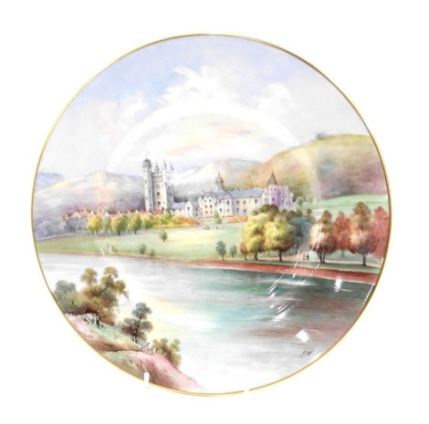 A Minton Balmoral Castle Aberdeenshire cabinet plate, signed R Scott, 27cm diameter.