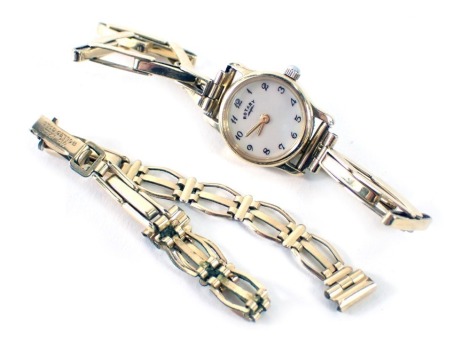 A Rotary 9ct gold cased ladies wristwatch, with a 17 dual movement, on expanding bracelet, 11.2g all in, and an additional gold plated bracelet, the watch lacking back. (a quantity)