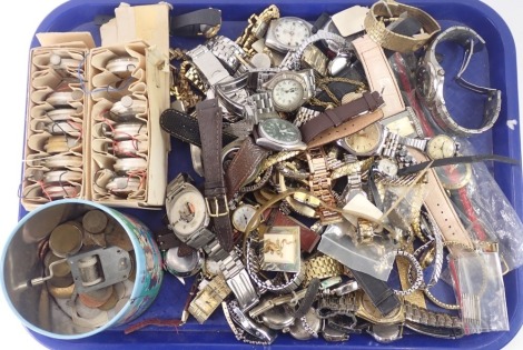 Assorted ladies and gentleman's wristwatches, wristwatch parts, and movements, to include Timex, Sekonda, Casio, Seiko, and others. (1 tray)