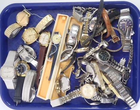 A quantity of ladies and gentleman's wristwatches, comprising Blanko, Avia time, Blulova, and others. (1 tray)