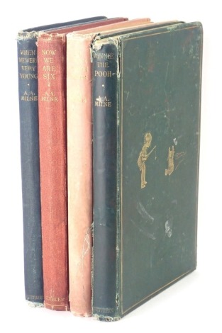 A A Milne. The Winnie the Pooh series, comprising When We Were Very Young 10th Edition, Winnie the Pooh 2nd Edition, The House at Pooh Corner 10th Edition, and Now We Are Six 10th Edition, each with outer colour and gilt tooled bindings. (4, AF)