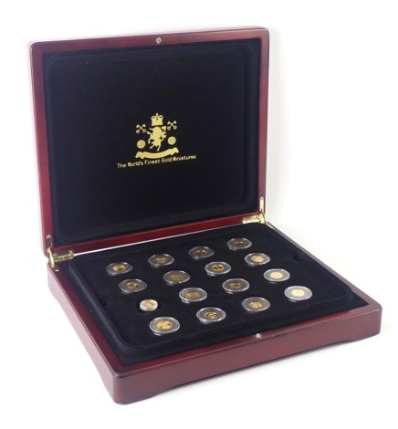 A cased part set of World gold miniatures, comprising one dollar gold coins. (19 in fitted case)