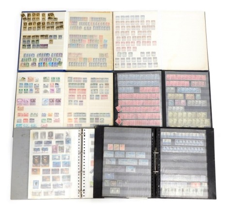 Six albums of GB and world stamps, comprising Deutsch postmarks, Canadian, Belgium, a stock album of UK and Australian stamps, stock book for Belgium, and the European stamp album. (6)