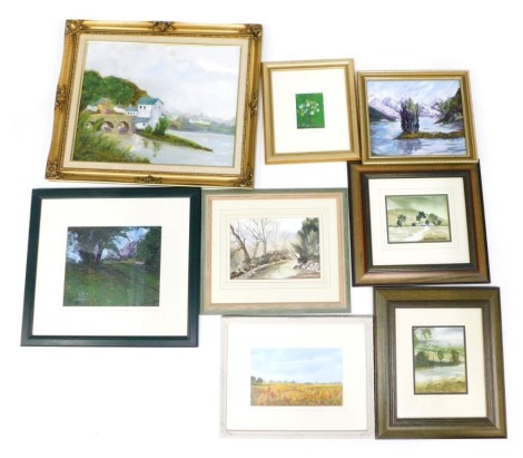 A selection of art work by David Fletcher, Grimsby artist, various mediums, comprising landscapes and still lives. (a quantity)