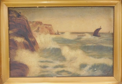 D Maylor (British, early 20thC). Coastal landscape with choppy sea, oil on canvas, signed, dated 1914, 39.5cm x 59.5cm.