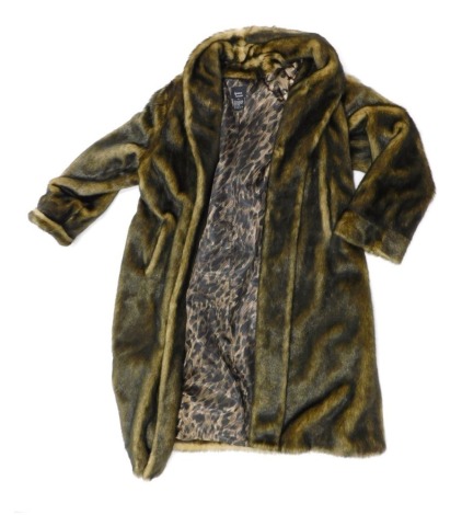 A Dennis Basso faux fur coat, with leopard silk internal lining, size XL.