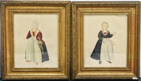 Late 19th/early 20thC School. Portraits of girls in Dutch costume, watercolour, pair, 29cm x 32cm.