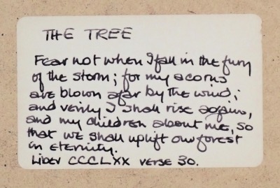 Susan J. Jameson (b.1944). The Tree (No. 25), pencil drawing, signed, dated 1979, titled verso, 107.5cm x 62cm with Poers Feetham Gallery London 1996 invoice - £800 - and artist biography. - 5