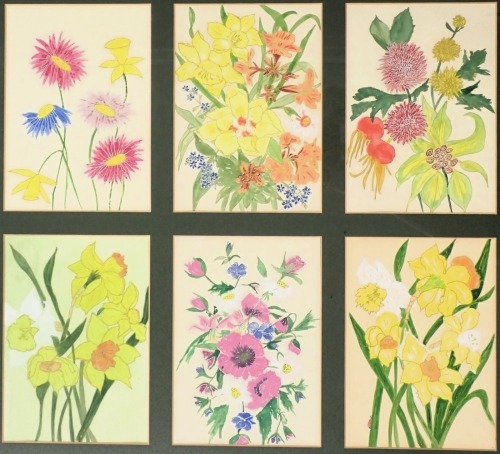 Pamela Tilley (d.2006). Floral studies, watercolours - six, attributed verso, 20cm x 14cm.