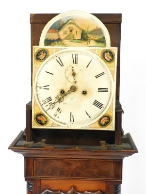 A Georgian oak and mahogany longcase clock by William Green of Grantham, the enamelled break arch dial painted with an homestead and shell spandrels, dial bearing Roman numerals, subsidiary seconds dial, eight day two train movement with bell strike, the - 3