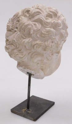 A 16thC carved plaster head of a faun, raised on a metal stand, 35cm high. - 2