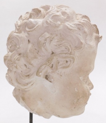 A 16thC carved plaster head of a faun, raised on a metal stand, 35cm high. - 3