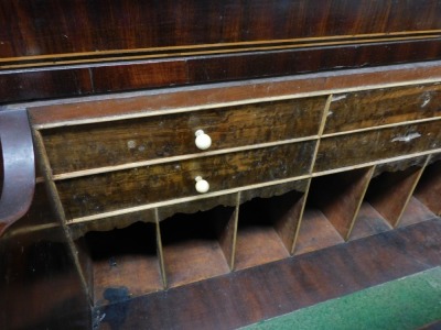 A mahogany and line inlaid secretaire chest, the central fall opening to reveal four drawers and six recesses, flanked by two short and one deep drawer, over three long graduated drawers, raised on splayed feet, 123cm high, 126cm wide, 56cm deep. Ivory li - 3