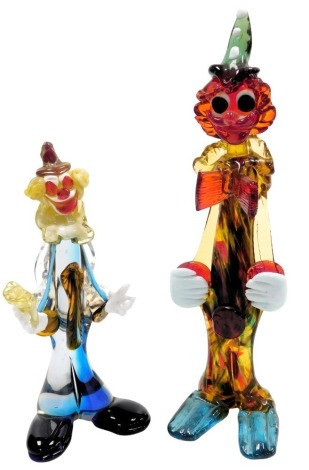 A Murano glass figure of a clown, with bow tie and oversized buttons, 43.5cm high, and a further glass clown, 31.5cm high. (2)