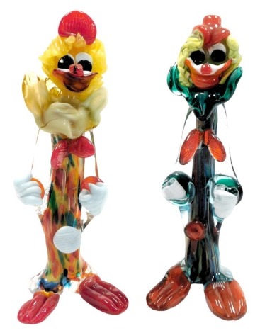 A Murano glass figure of a clown, with orange shoes, 35cm high, and a further figure of a clown, 36cm high. (2)