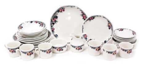 A Royal Doulton porcelain Autumn's Glory pattern part dinner and tea service, some boxed, comprising six dinner, dessert and side plates, two fruit bowls, cream jug and sugar bowl, six teacups and saucers.