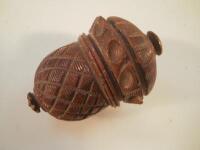 A Victorian turned treen nutmeg grater in the form of an acorn