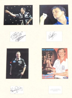 A Darts autographed picture montage, signed by Ronnie Baxter, Keith Deller, Kevin Painter, and Bob Anderson, issued by Champions PLC, CHO417, with certificate, 79cm x 59cm.